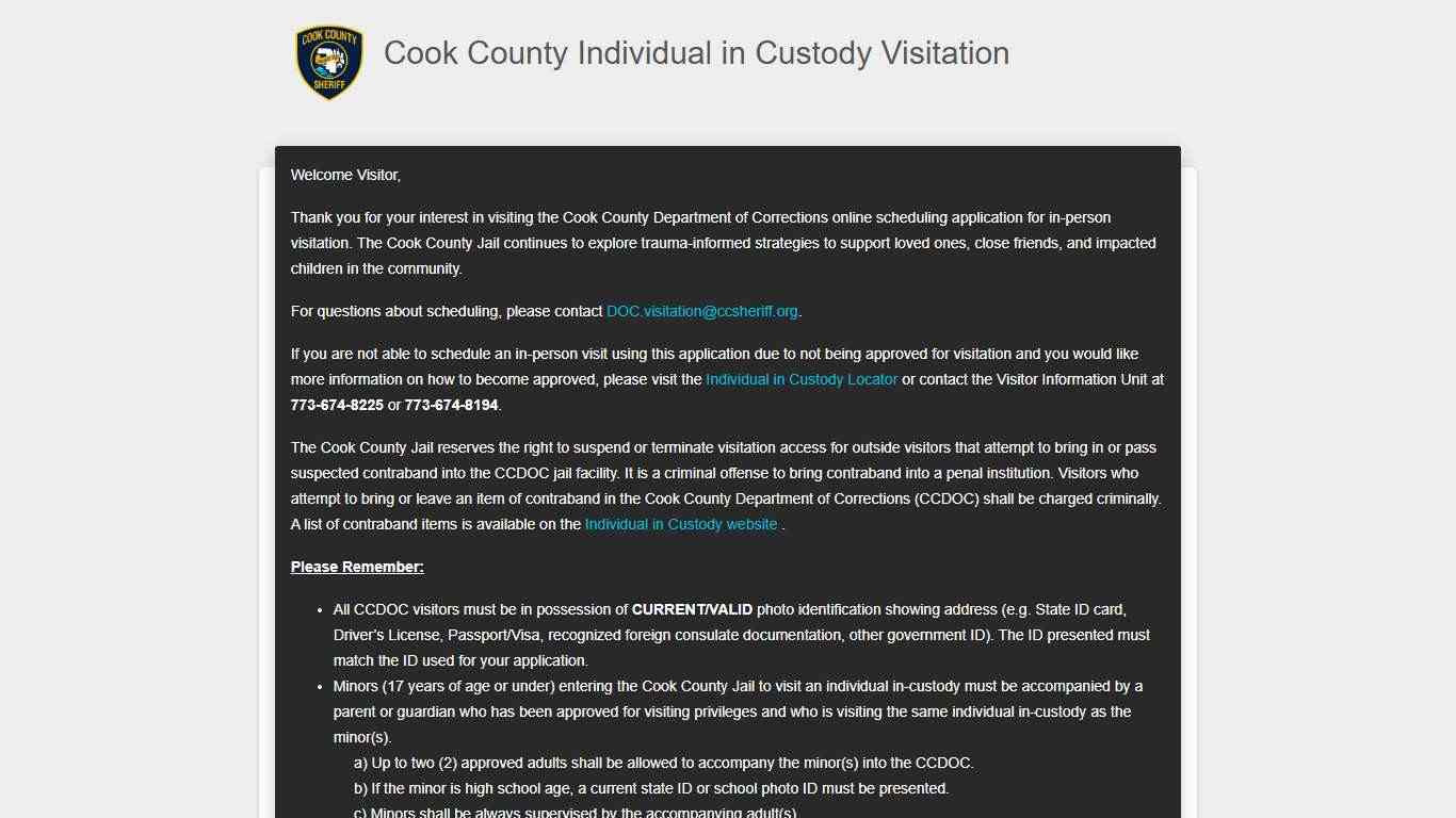 Cook County Individual in Custody Visitation